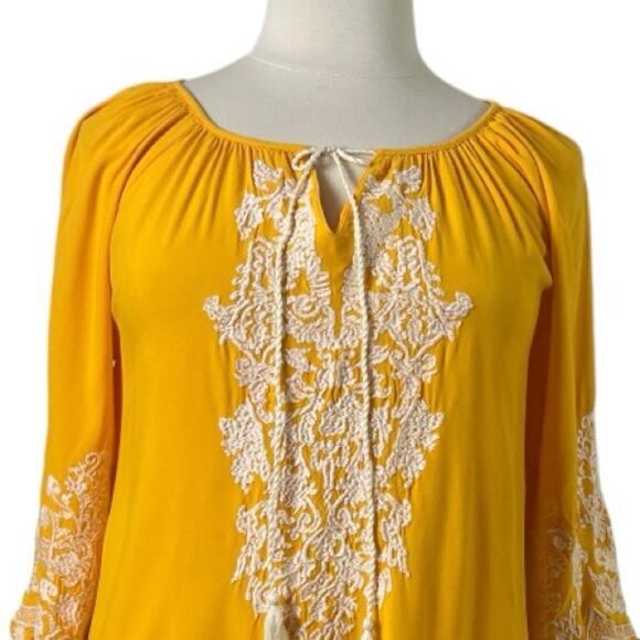 CC Chic Connection Shift Dress Tassel Tie Embroidery Yellow Women’s Plus Size 1X - Picture 6 of 12